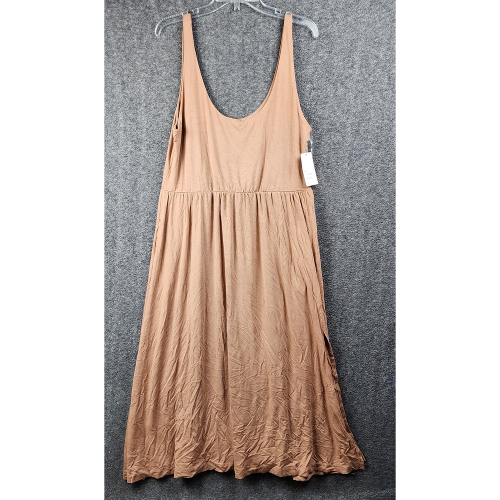 A New Day Maxi Dress Women XL Brown Knit Sleeveless Pockets 60W744 NEW